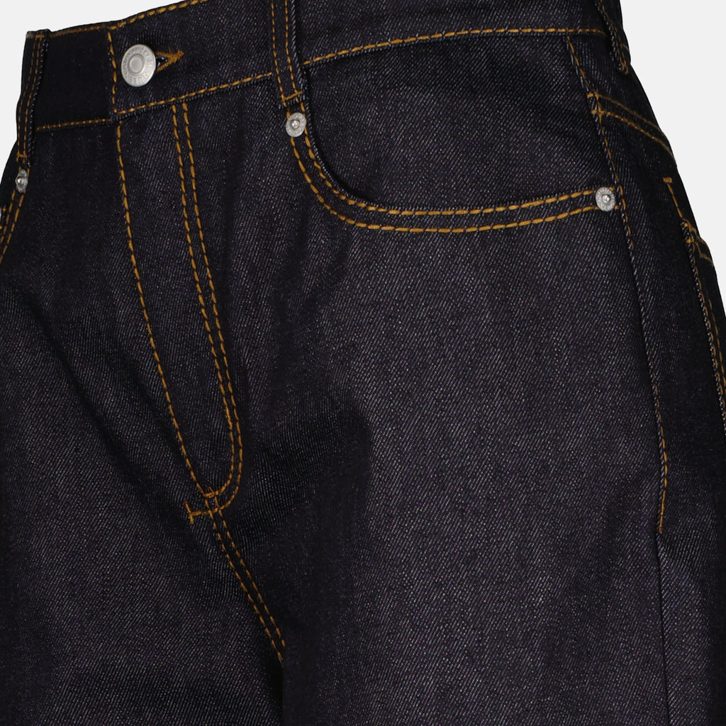 Jeans taille haute à revers bleu