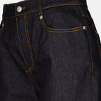 Jeans taille haute à revers bleu