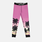 Pantaloni Legging Sunset logo Palm Angels Viola Femme