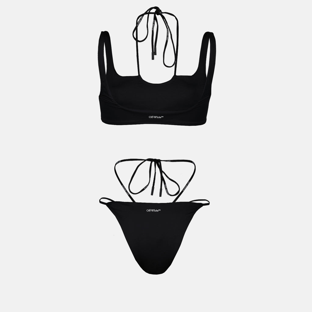 Beachwear Maillot de bain Cross Coulisse Off-White Noir Femme
