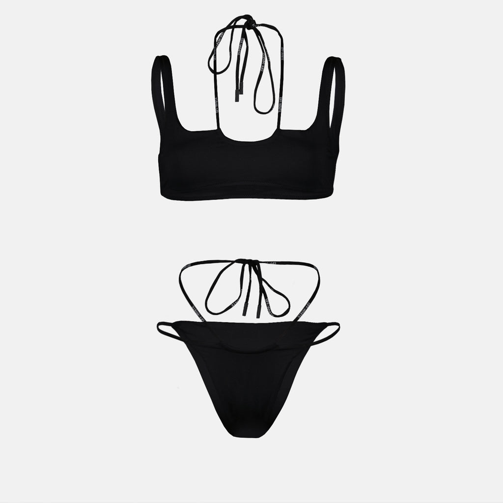 Beachwear Maillot de bain Cross Coulisse Off-White Noir Femme