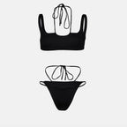 Beachwear Maillot de bain Cross Coulisse Off-White Noir Femme