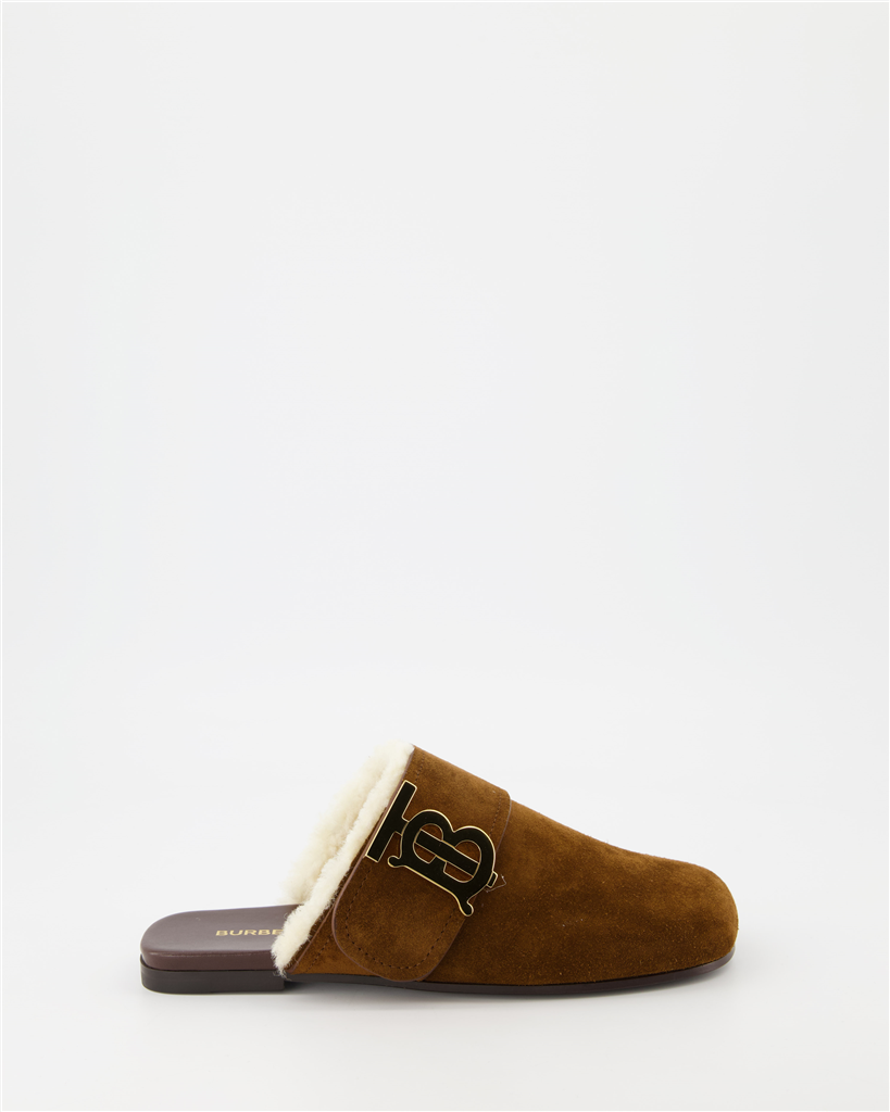 Zapatos abiertos Mules en daim Burberry Marrón Femme