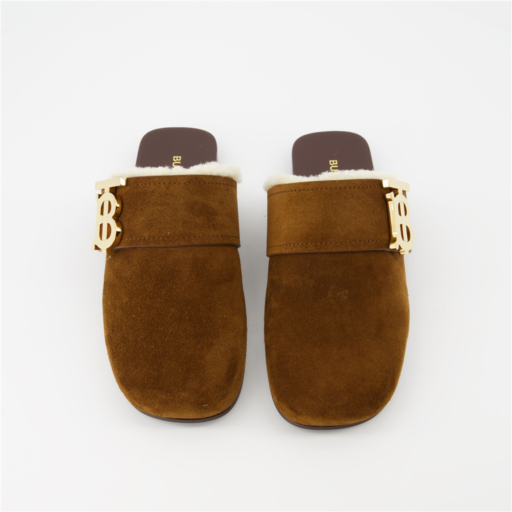 Zapatos abiertos Mules en daim Burberry Marrón Femme