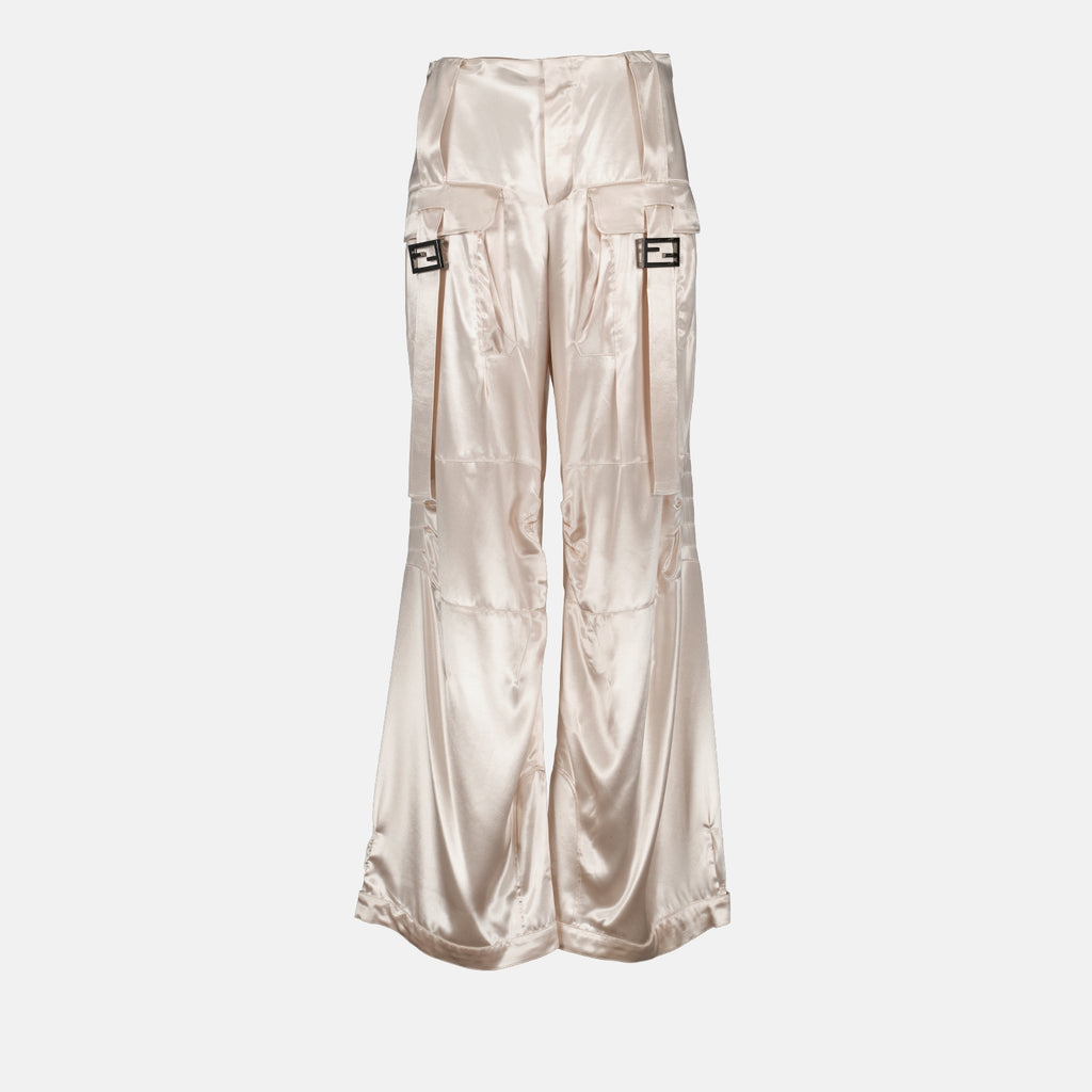 Pantalons Cargo satiné Fendi Beige Femme