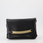 Pochette Chain médium en cuir noir