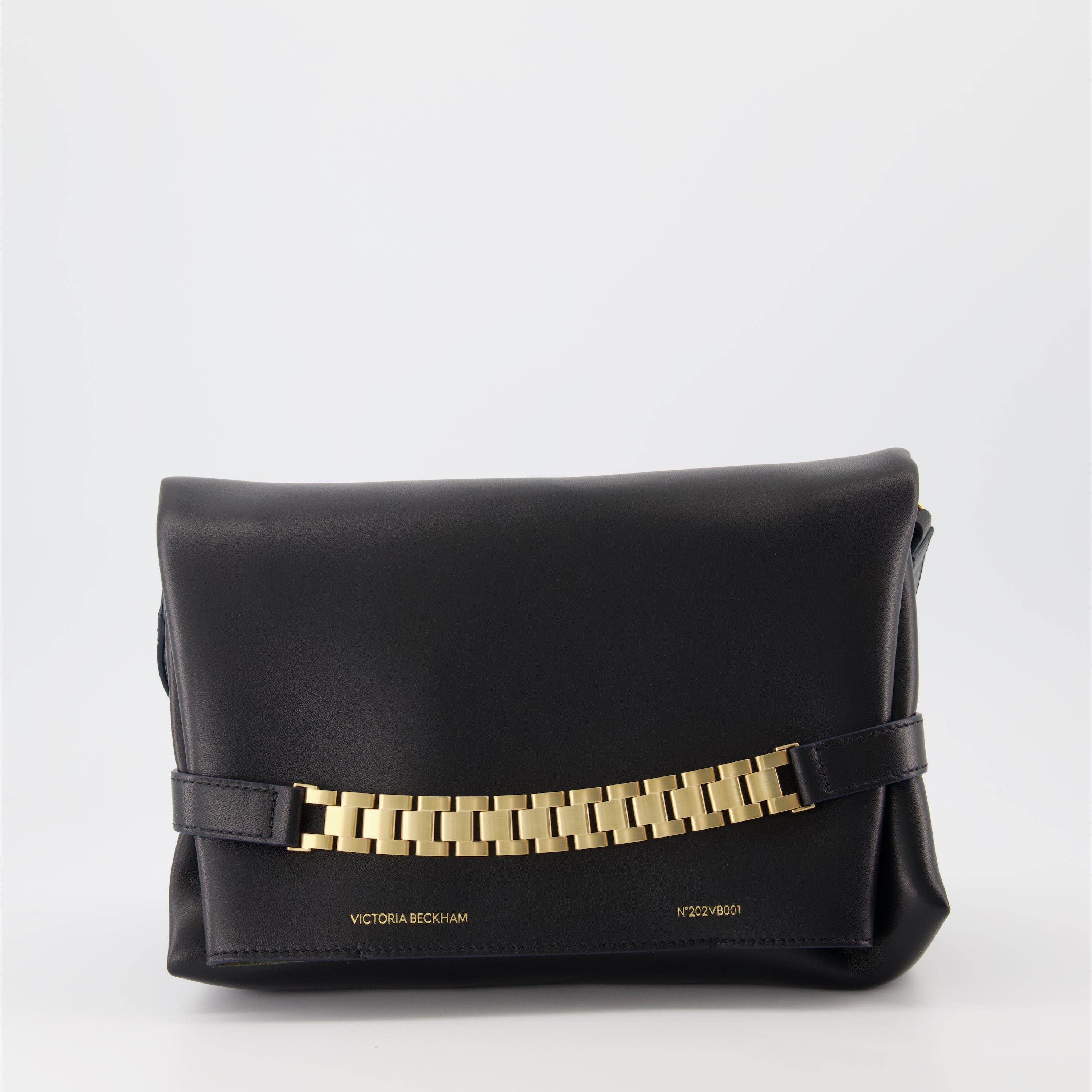 Pochette Chain médium en cuir noir