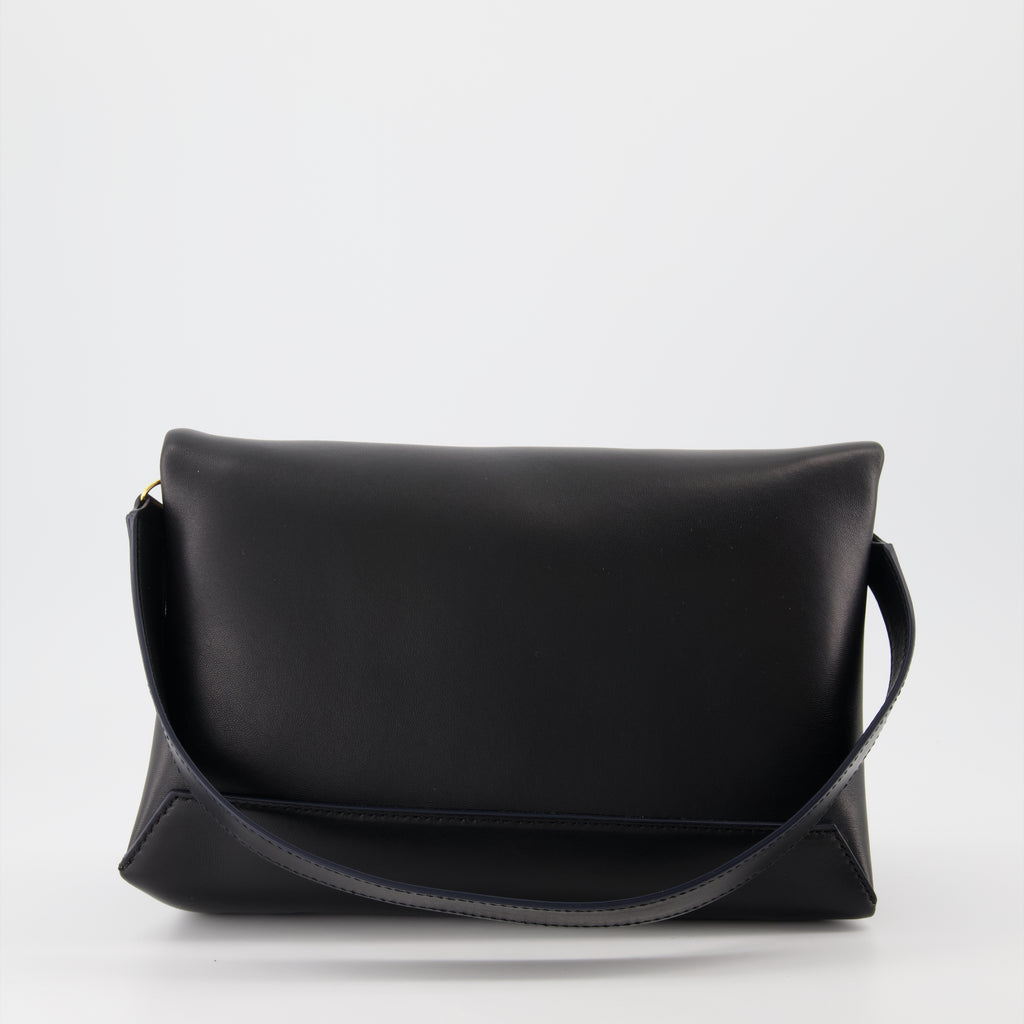 Pochette Chain médium en cuir noir