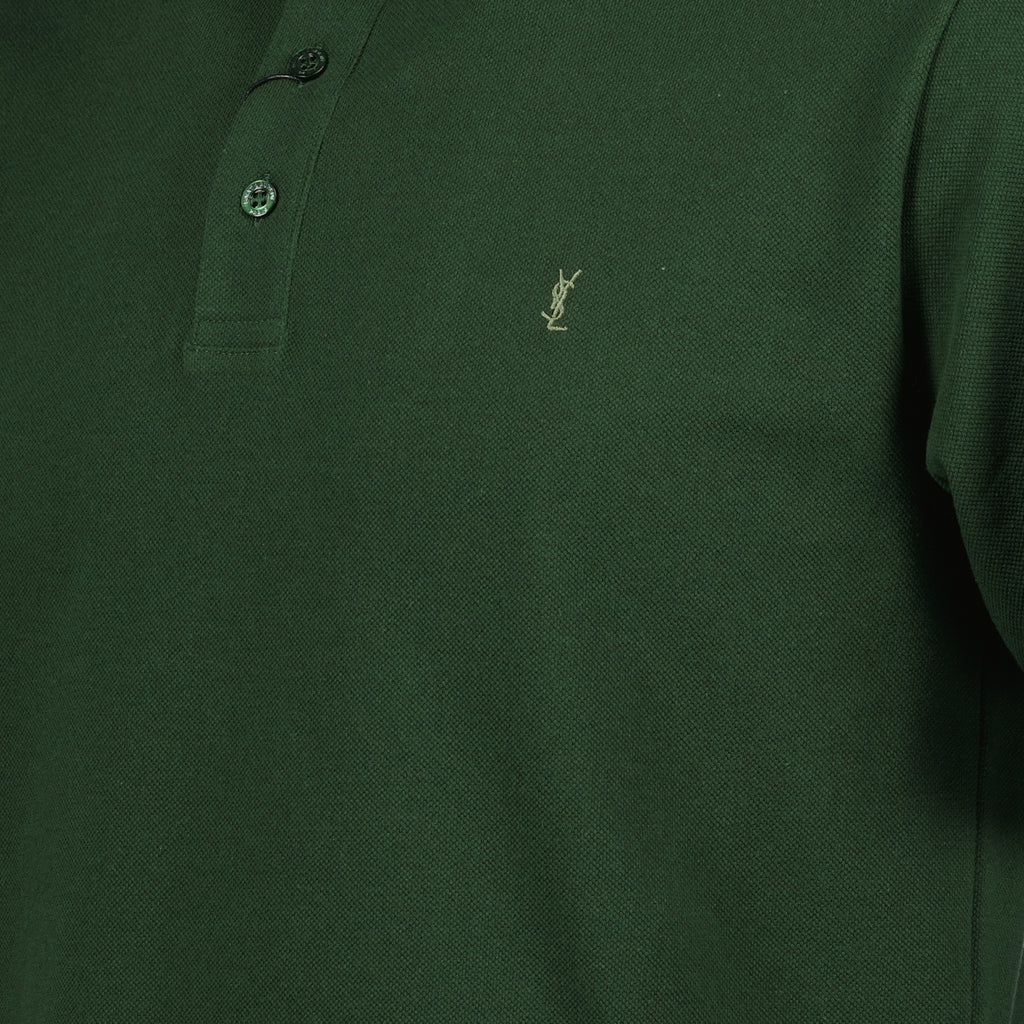 Polos Polo Cassandre en piqué de coton Saint Laurent Vert Homme