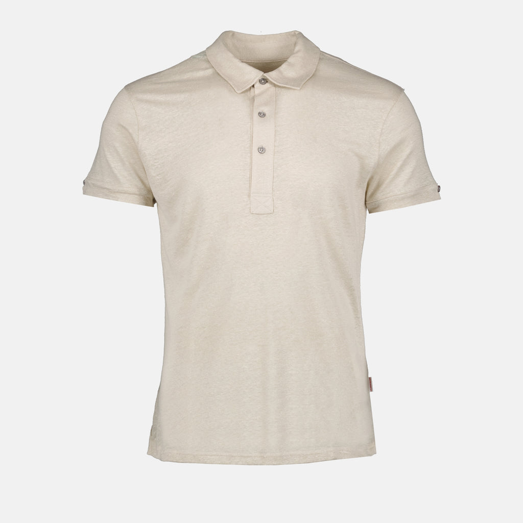 Polos Polo Sebastian en lin Orlebar Brown Bege Homme