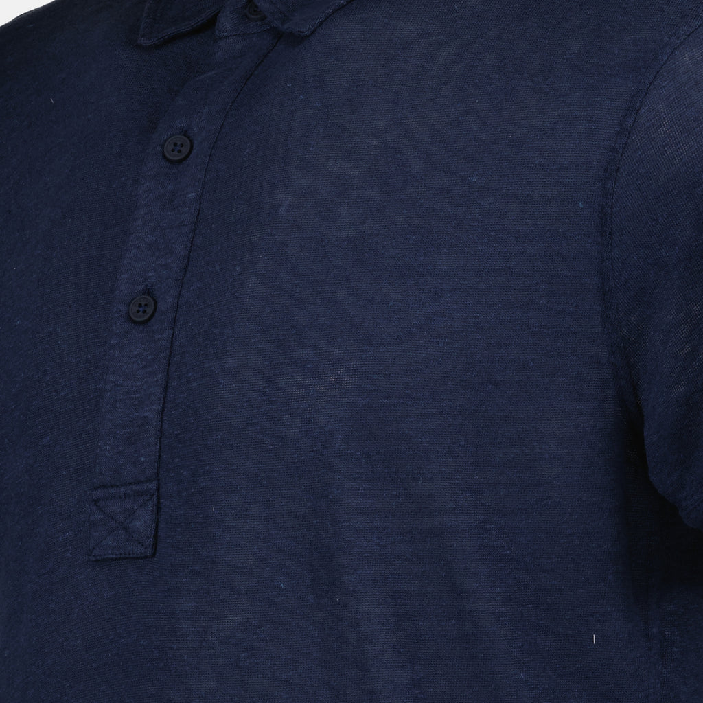 Polos Polo Sebastian en lin Orlebar Brown Bleu foncé Homme