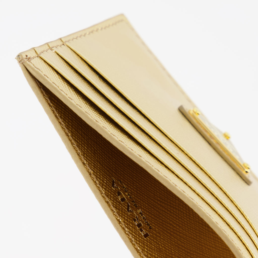 Pequenos artigos de couro Porte-cartes Saffiano Prada Ouro Femme