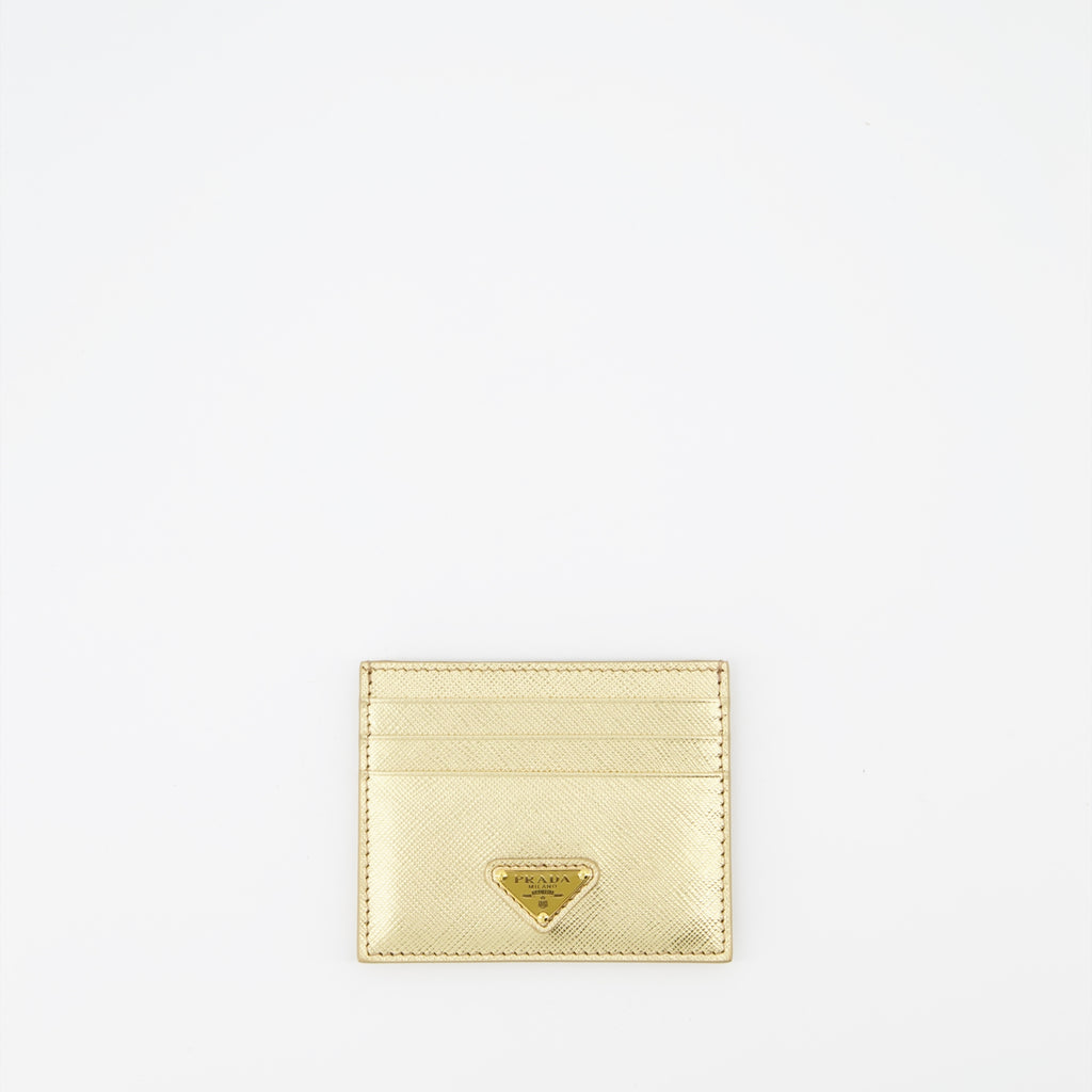 Pequenos artigos de couro Porte-cartes Saffiano Prada Ouro Femme
