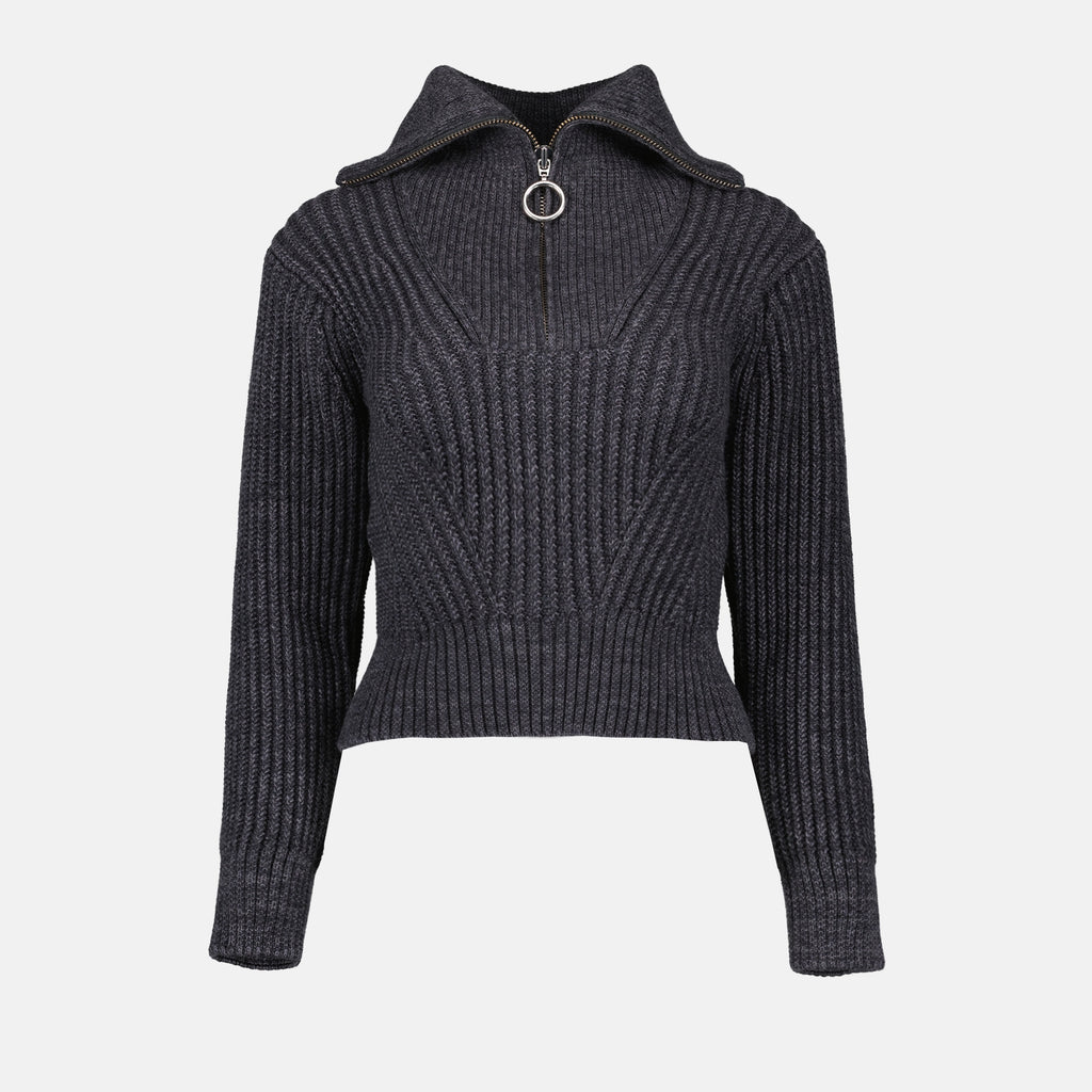 Maille Pull à zip Ami PARIS Gris Femme
