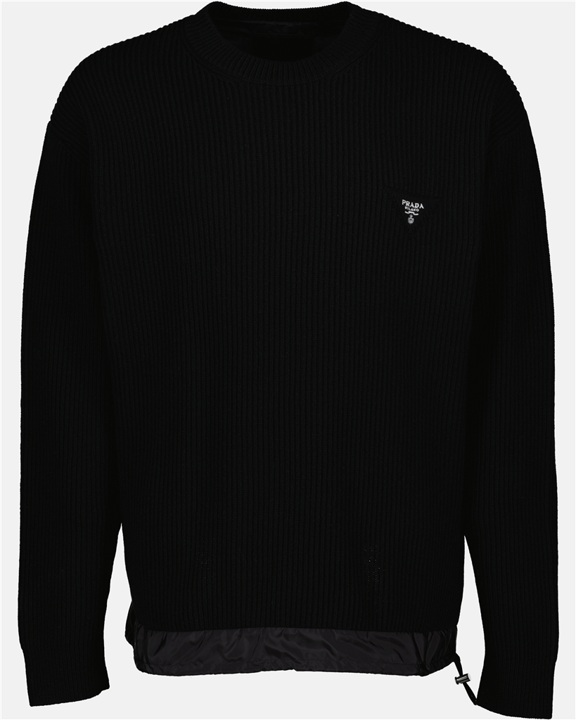 Maille Pull à logo triangle Prada Noir Homme