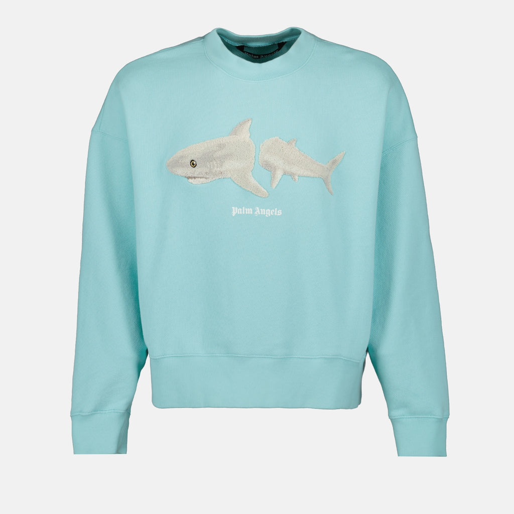 Felpe Sweatshirt Broken Shark Palm Angels Blu Homme