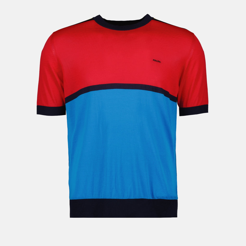 Maille T-shirt en laine extra-fine Prada Bleu Homme