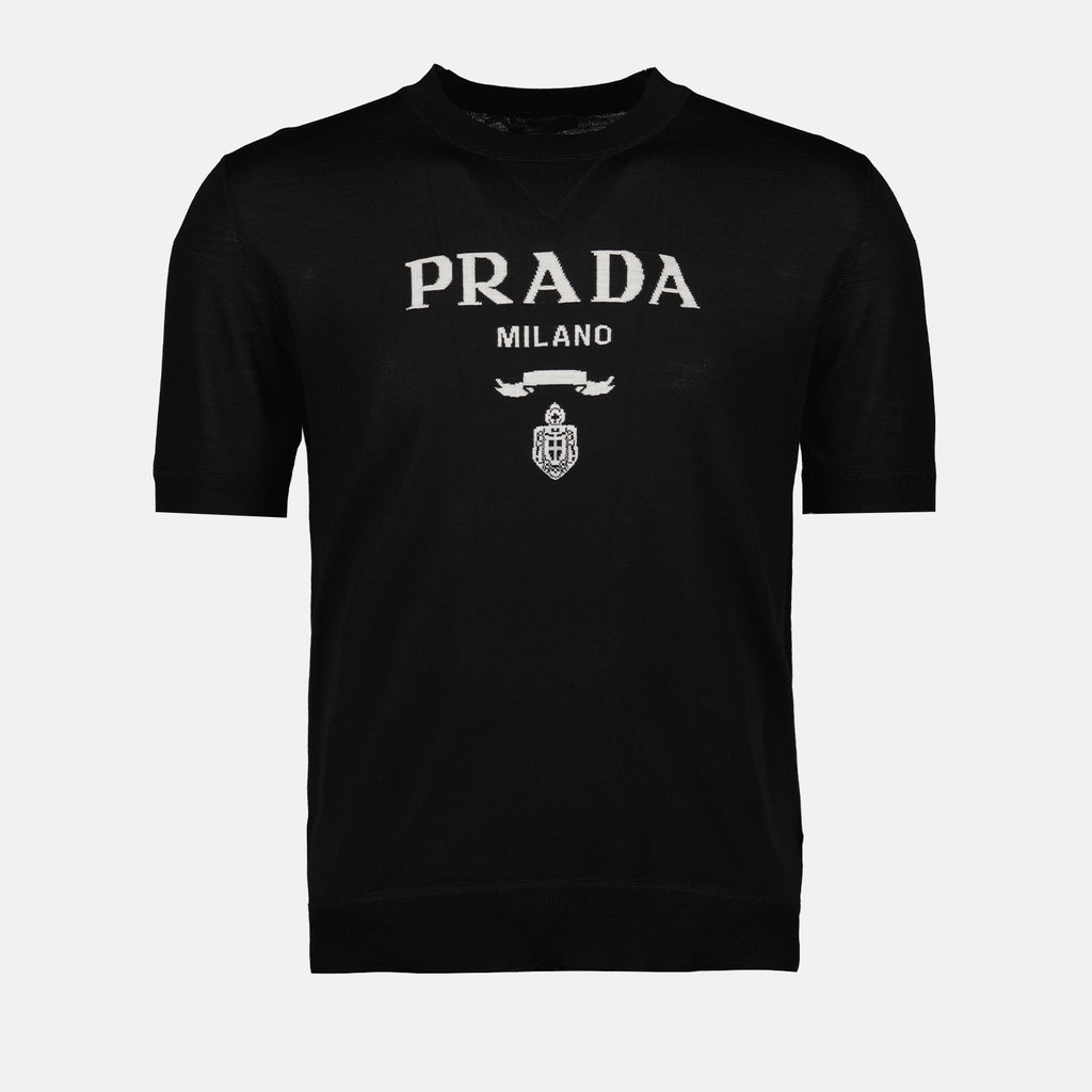 Maille T-shirt en laine extra-fine Prada Noir Homme