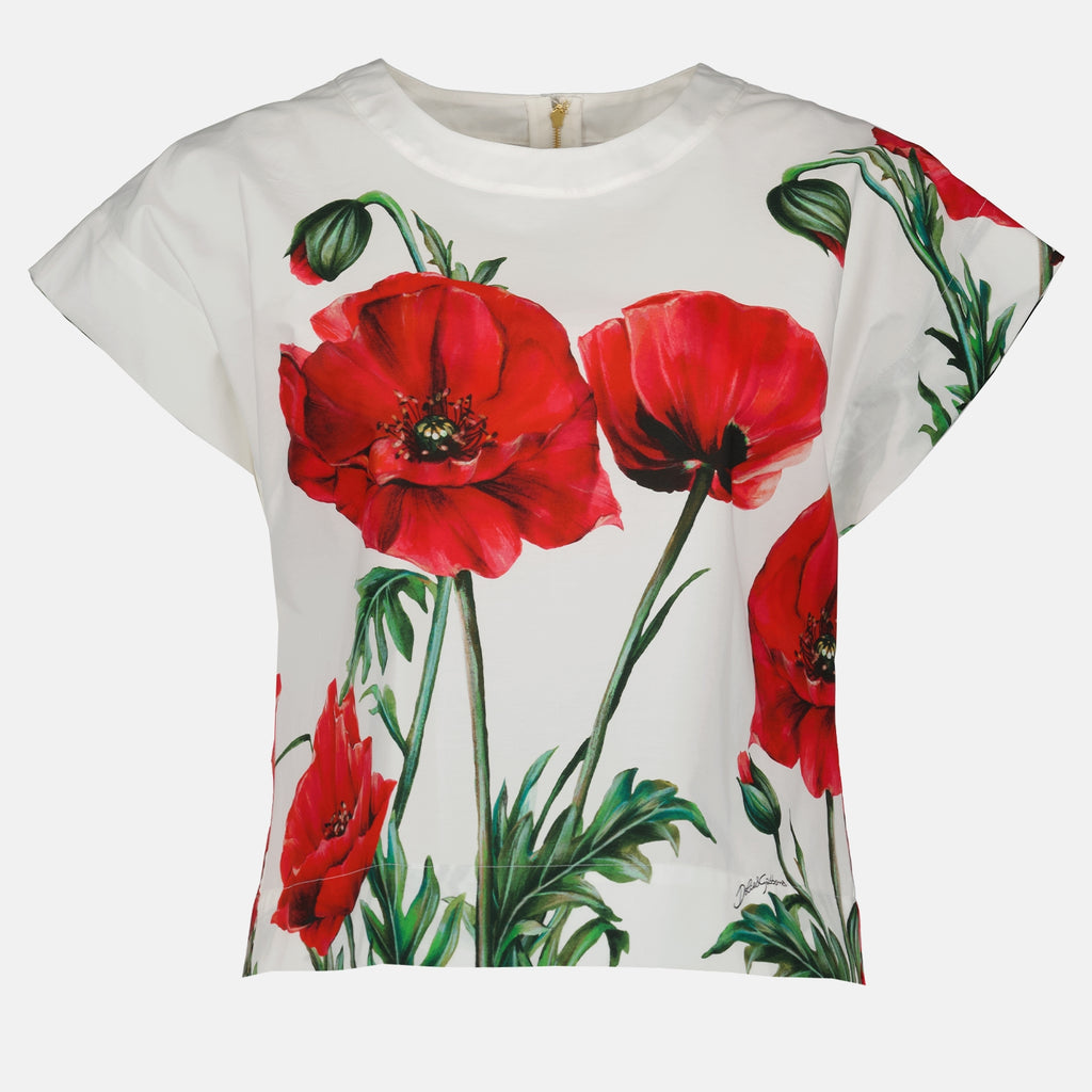 Camisetas T-shirt en popeline Dolce & Gabbana Blanco Femme