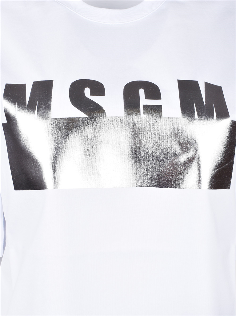 Felpe T-shirt logo lamé MSGM Bianco Femme