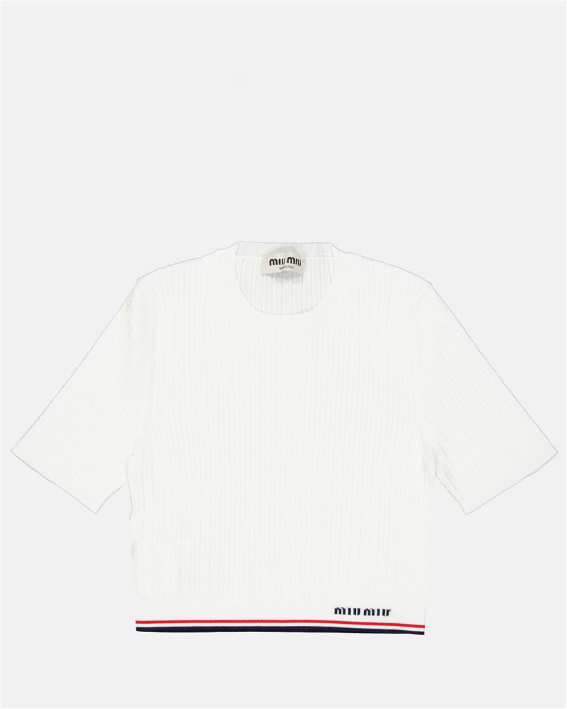 T-shirts Tricot à logo Miu Miu Blanc Femme